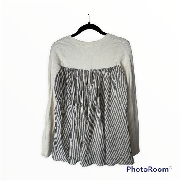 ANTHROPOLOGIE MOTH Cream Ivory Striped Back Mixed Media Swing Cardigan Sweater S - Picture 5 of 10